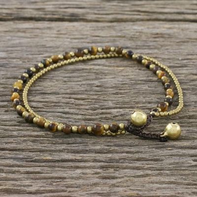 Alternate image for Tigers Eye and Brass Beaded Anklet from Thailand Ringing Beauty