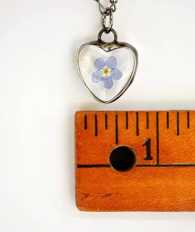 Alternate image for Pressed Flower Jewelry, Real Forget-Me-Not Heart Charm Necklace, Quality Glass Jewelry Gift for Girlfriend, Valentines Day Gift