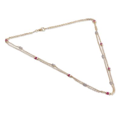 Alternate image for 22k Gold-Plated Quartz and Labradorite Station Necklace Wheel of Fortune