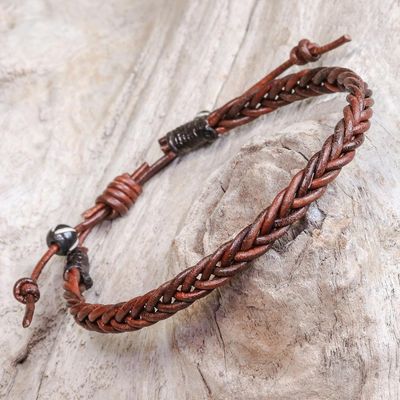 Alternate image for Cinnamon Brown Leather Braided Bracelet from Thailand Cinnamon Braid