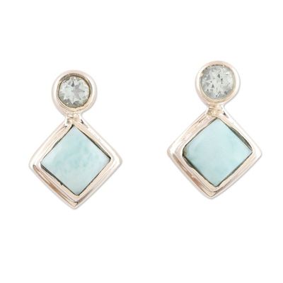 Alternate image for Larimar and Blue Topaz Sterling Silver Drop Earrings Harmony in Blue