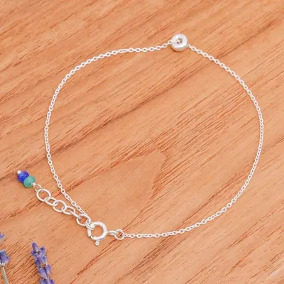 Alternate image for Blue and Green Quartz Sterling Silver Charm Anklet Promise of Peace