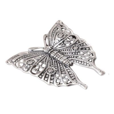 Alternate image for Sterling Silver Butterfly Brooch Crafted in India Inspiring Butterfly