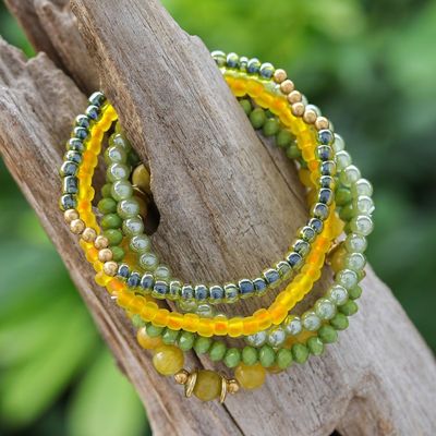 Alternate image for Set of 5 Yellow Beaded Stretch Bracelets from Thailand Fancy Dream in Yellow