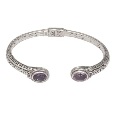 Alternate image for Modern Balinese Amethyst and 925 Silver Cuff Bracelet Magical Attraction