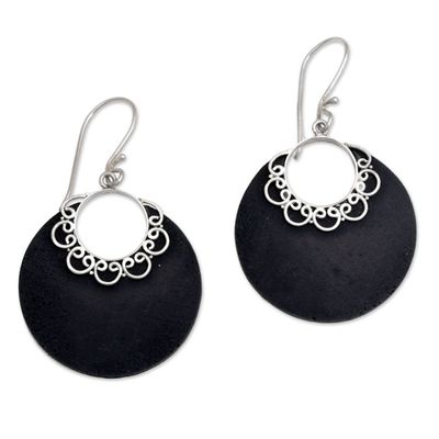 Alternate image for Sterling Silver and Lava Stone Crescent Earrings from Bali Crescent Lace