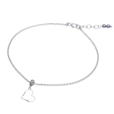 Alternate image for Thai Handmade Sterling Silver and Hematite Charm Anklet Your Love