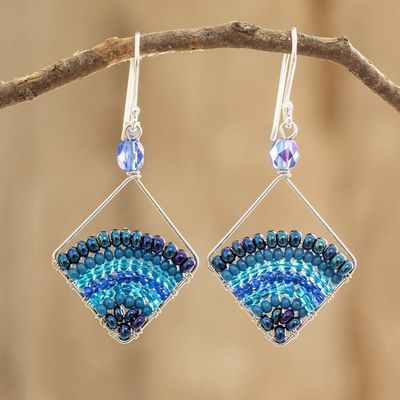 Alternate image for Square Blue Beaded Dangle Earrings With Silver Hooks Blue Beaded Rainbow