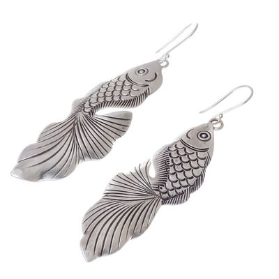 Alternate image for Sterling Silver Goldfish Dangle Earrings from Thailand Goldfish Bliss