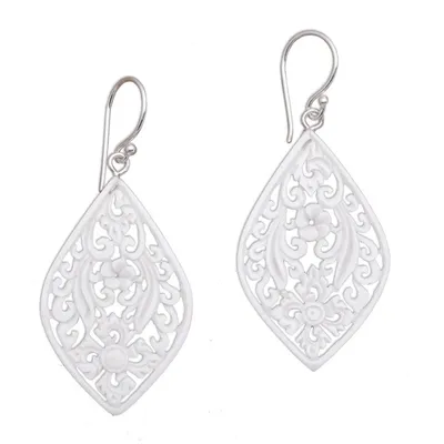 Alternate image for Hand-Carved Floral Bone Dangle Earrings from Bali Bali Windows