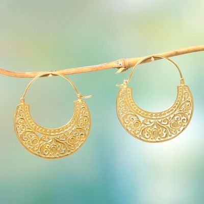 Alternate image for Ornate 22k Gold Vermeil Hoop Earrings from Indonesia Garden of Eden