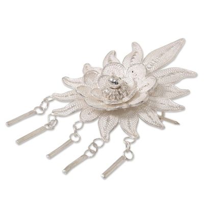 Alternate image for Sterling silver brooch pin Flower on Fire