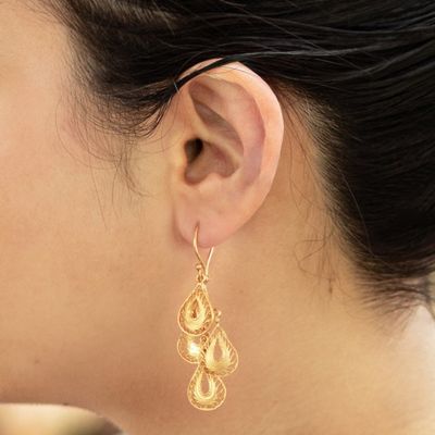 Alternate image for Gold Vermeil Handcrafted Filigree Chandelier Earrings Raindrop Cascade