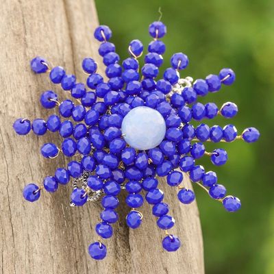 Alternate image for Star-Shaped Blue Chalcedony and Glass Beaded Brooch The Magical Starlight