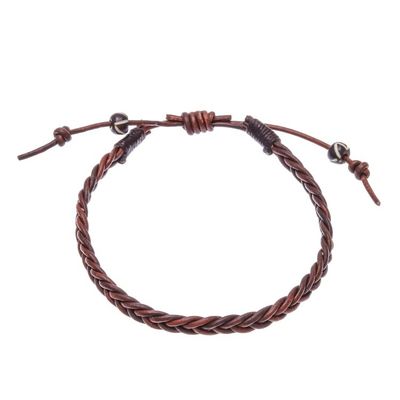 Alternate image for Cinnamon Brown Leather Braided Bracelet from Thailand Cinnamon Braid