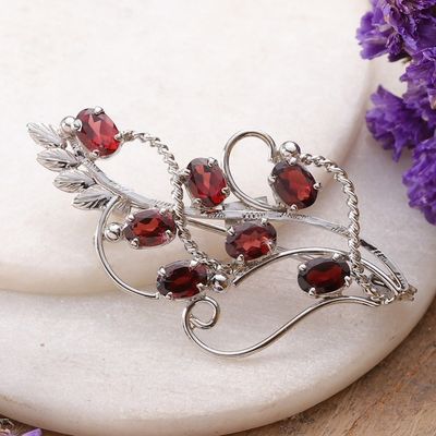 Alternate image for 7-Carat Garnet Rhodium-Plated Sterling Silver Brooch Pin Scarlet Story