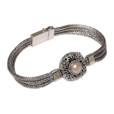 Alternate image for 925 Silver and Cultured Pearl Balinese Floral Bracelet Floral Nobility