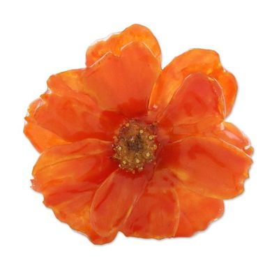 Alternate image for Natural Cosmos Flower Brooch in Pumpkin from Thailand Blooming Cosmos in Pumpkin