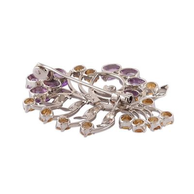 Alternate image for Floral 11-Carat Amethyst Citrine Rhodium-Plated Brooch Pin Blossoming Fantasy