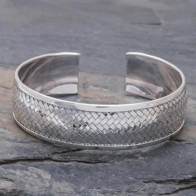 Alternate image for Sterling Silver Cuff Bracelet with Woven Motif Weaving Tales