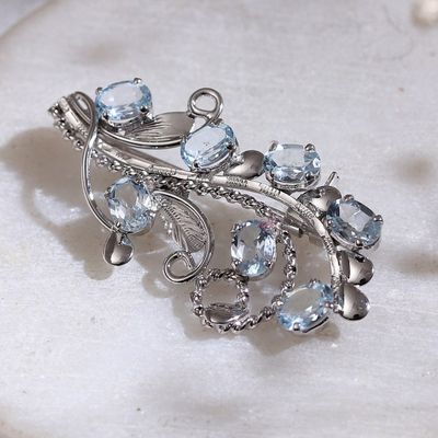 Alternate image for Floral Faceted Seven-Carat Oval Blue Topaz Brooch Pin Heaven Bouquet