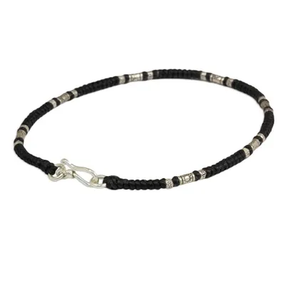 Alternate image for Artisan Crafted Black Anklet with Karen Hill Tribe Silver Wandering Black