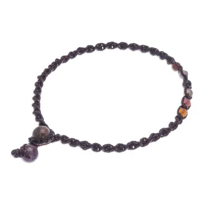 Alternate image for Multicolored Agate Beaded Macrame Anklet from Thailand Thai Beach Chic