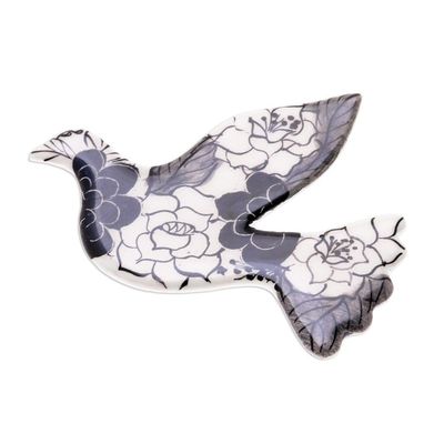 Alternate image for Black Floral Ceramic Dove Brooch Pin from Thailand Rosy Dove