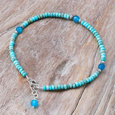 Alternate image for Reconstituted Turquoise and Chalcedony Beaded Anklet Stylish Blue