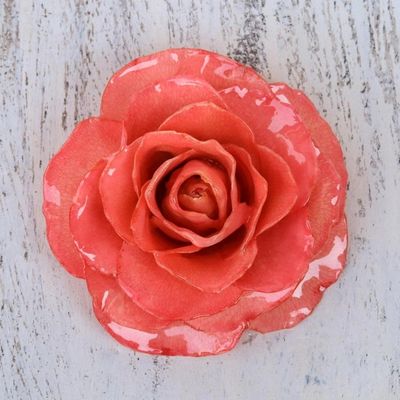 Alternate image for Artisan Crafted Natural Rose Brooch in Pink from Thailand Rosy Mood in Pink