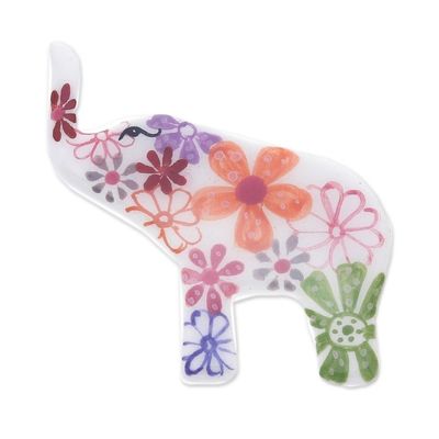 Alternate image for Hand Painted Elephant Brooch Pin with Flowers on White White Floral Elephant