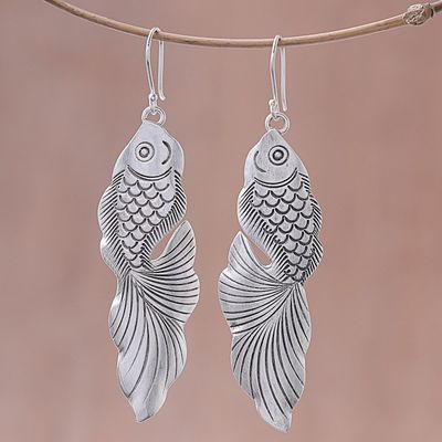 Alternate image for Sterling Silver Goldfish Dangle Earrings from Thailand Goldfish Bliss