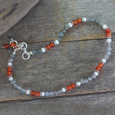 Alternate image for Labradorite and carnelian anklet Delhi Dusk