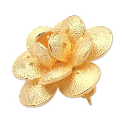 Alternate image for Handmade Gold-Plated Sterling Silver Flower Brooch Plumeria Glimmer