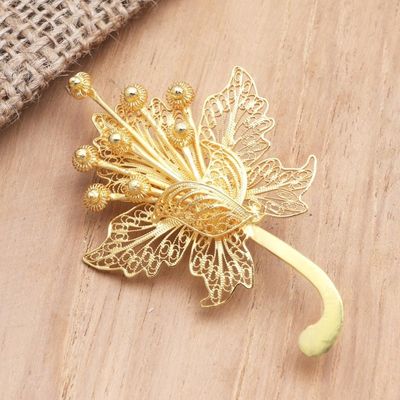 Alternate image for Gold-Plated Sterling Silver Flower Brooch Hibiscus Glow