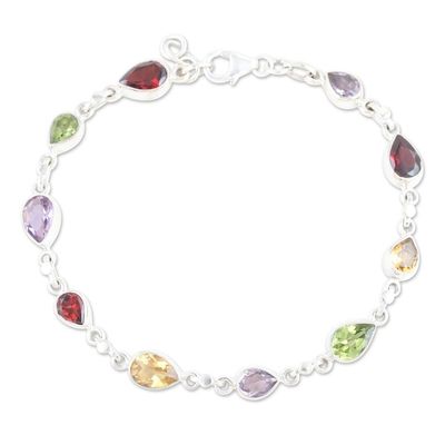 Alternate image for Sterling Silver Link Bracelet with Multiple Gemstones Intense Symphony