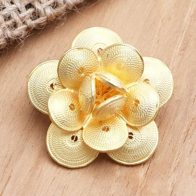 Alternate image for Handmade Gold-Plated Sterling Silver Flower Brooch Plumeria Glimmer