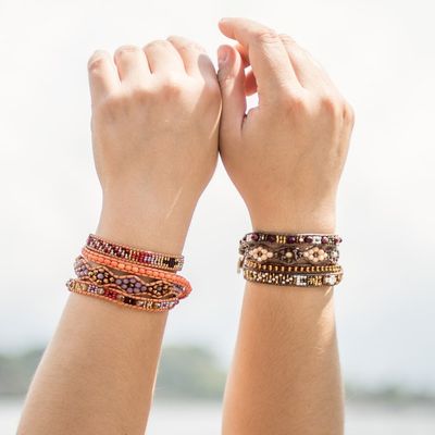 Alternate image for Two Handcrafted Beaded Positive Energy Long Wrap Bracelets Protection and Abundance