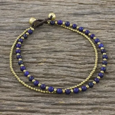 Alternate image for Lapis Lazuli and Brass Beaded Anklet from Thailand Ringing Beauty