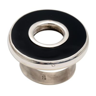 Alternate image for Black Resin and Sterling Silver Cocktail Ring In the Round - Black