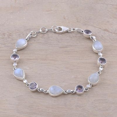 Alternate image for Handmade Amethyst Rainbow Moonstone Link Bracelet from India Misty Lilac