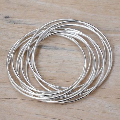 Alternate image for Sterling Silver Bangle Bracelet with 10 Bands from Bali Fortified Union