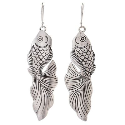 Alternate image for Sterling Silver Goldfish Dangle Earrings from Thailand Goldfish Bliss