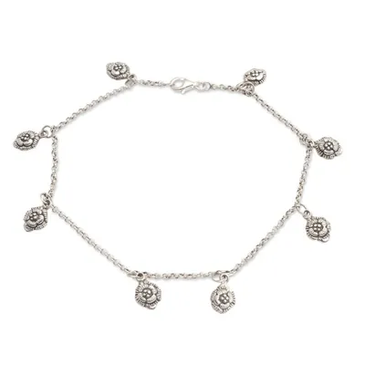 Alternate image for Hand Made Sterling Silver Floral Charm Anklet Floral Gleam