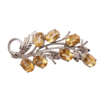 Alternate image for Rhodium Plated Sterling and Citrine Brooch Pin Brilliant Bouquet