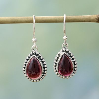 Alternate image for Sterling Silver and Garnet Drop Shape Dangle Earrings Radiant Dewdrops