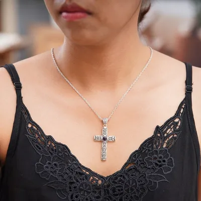 Alternate image for Amethyst cross necklace Christian Soul