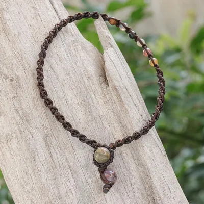 Alternate image for Multicolored Agate Beaded Macrame Anklet from Thailand Thai Beach Chic