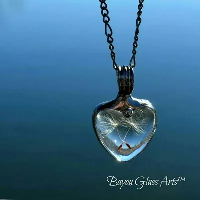 Alternate image for Dandelion Seed Heart Pendant Necklace for Women, Stained Glass Terrarium Jewelry