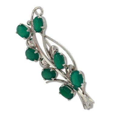 Alternate image for Artisan Crafted Green Onyx and Silver Brooch Pin from India Forest Foliage